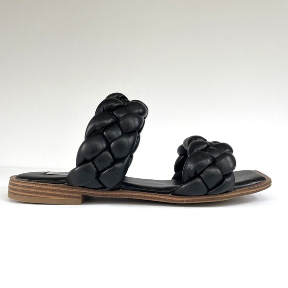 Steve Madden Shoes - Steve Madden‎ Black Braided Open Toe Slides Flats Sandals Vegan Faux Leather